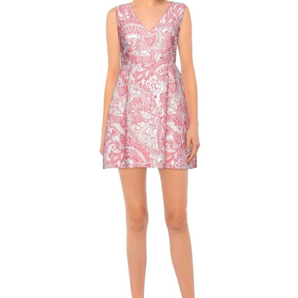 DOLCE & GABBANA  Pink Floral Jacquard Pleated Sheath Dress, Size 42 (6) - Picture 4 of 5